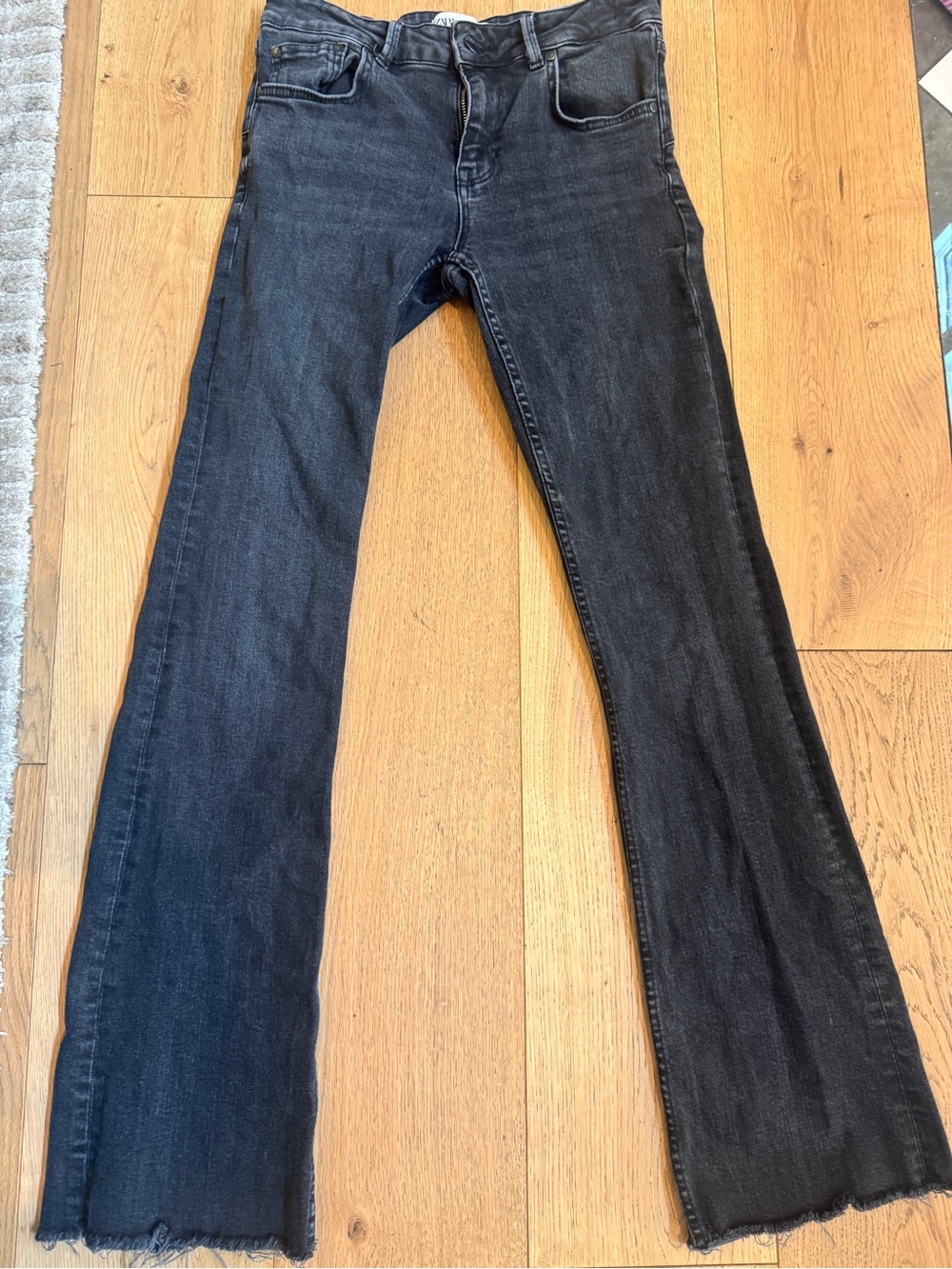 Zara Black Flared Jeans with Raw Hem